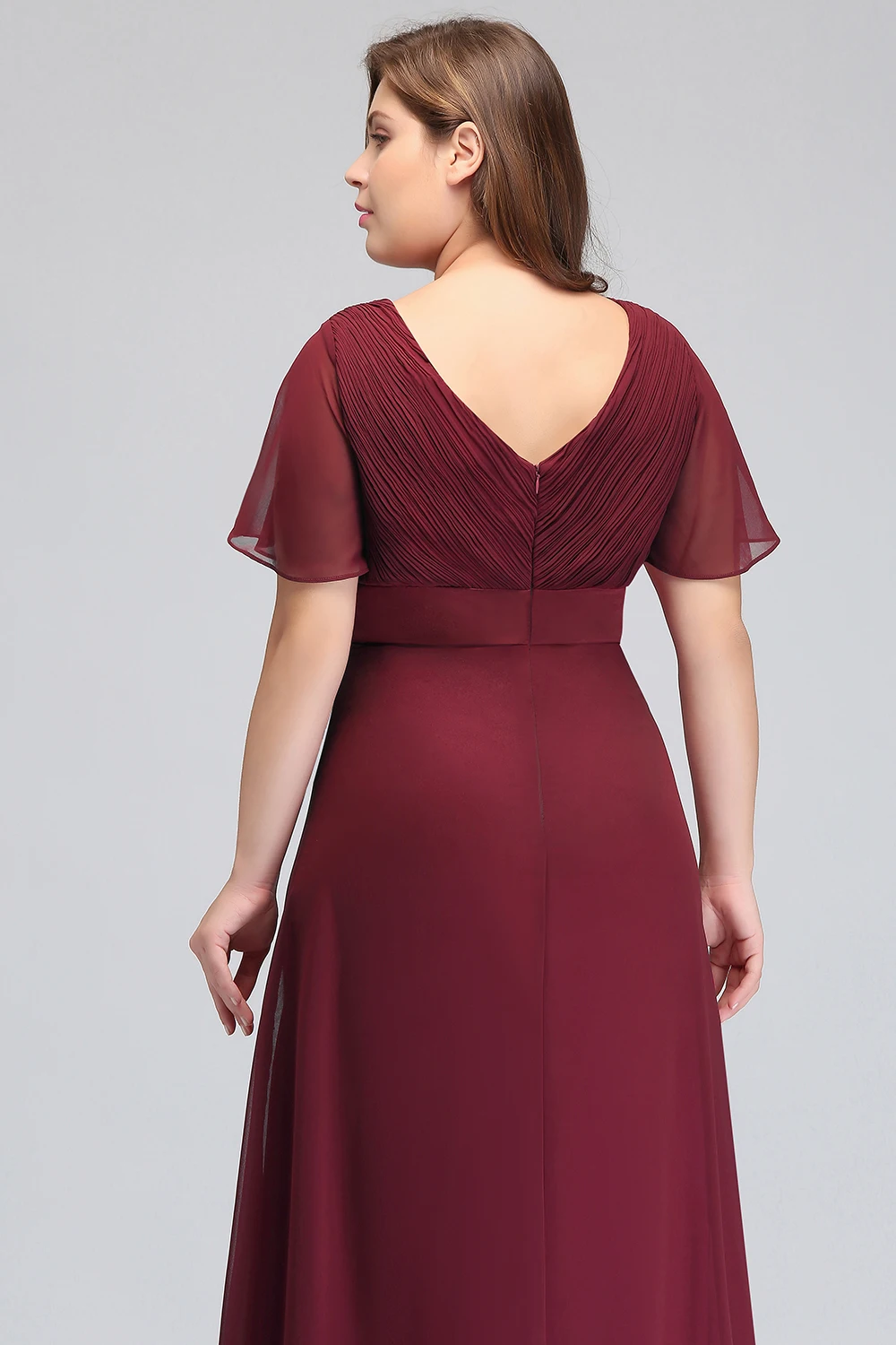 SALE Plus Size Long Red Evening Dresses Women Birthday Gift Mermaid Chiffon Party Robe Engagement Elegant V-neck Short Sleeves