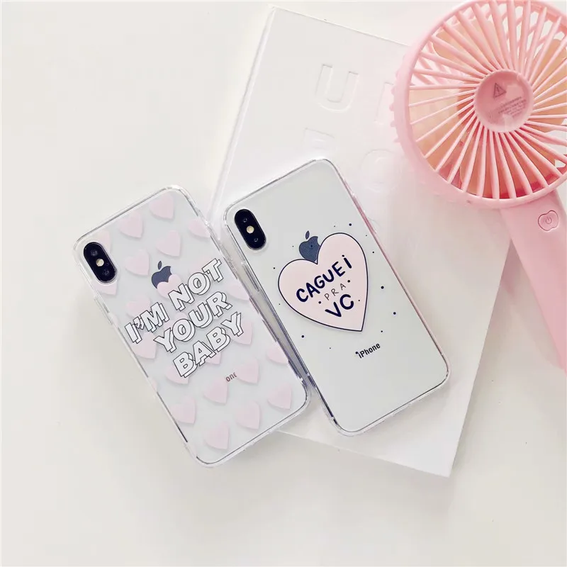 High Quality Silicone Phone cases for iphone 7 8 Plus case Love Heart Transparent soft TPU Back