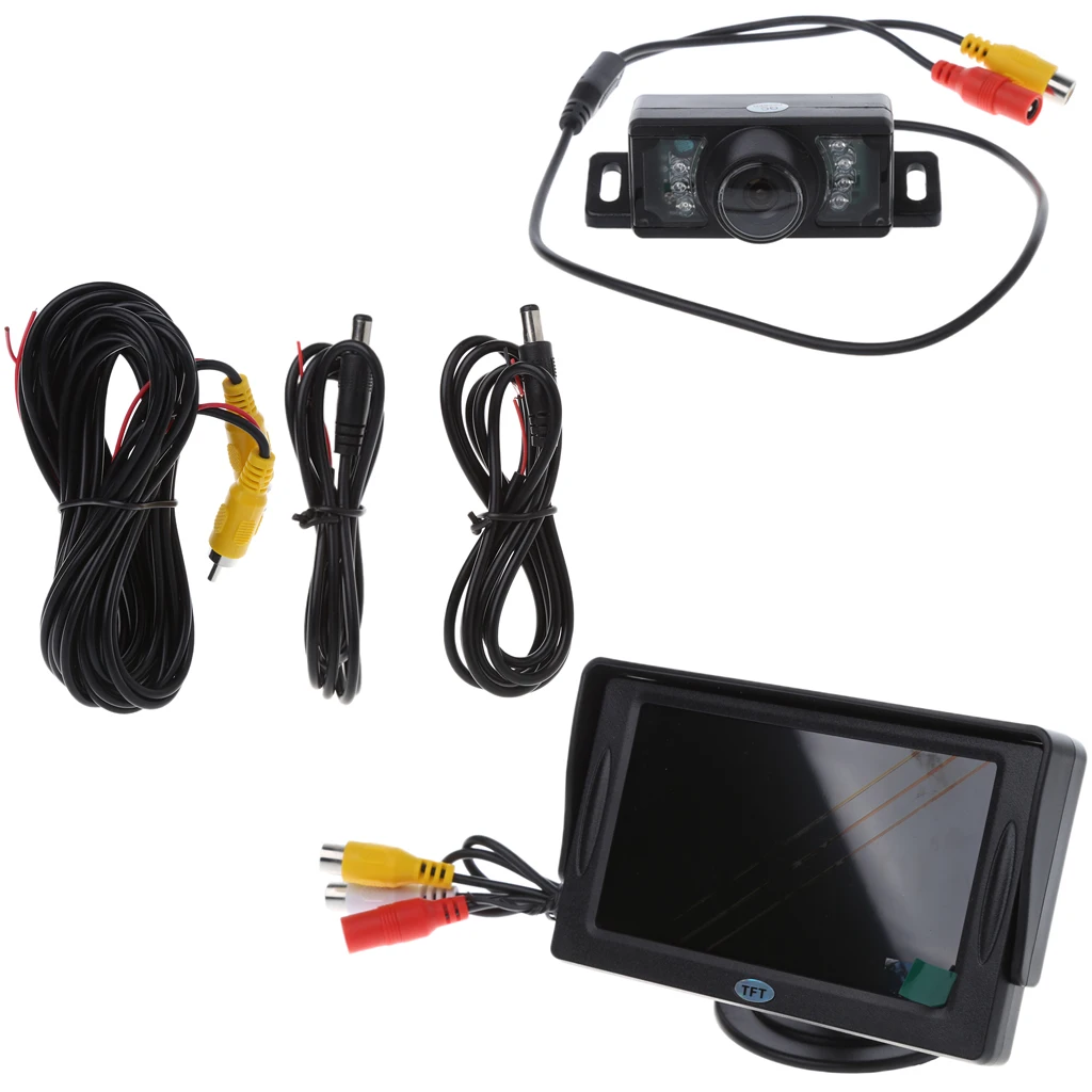 

4.3" LCD Monitor Car Reverse Rear View Back Up Camera Wired Kit Night Vision