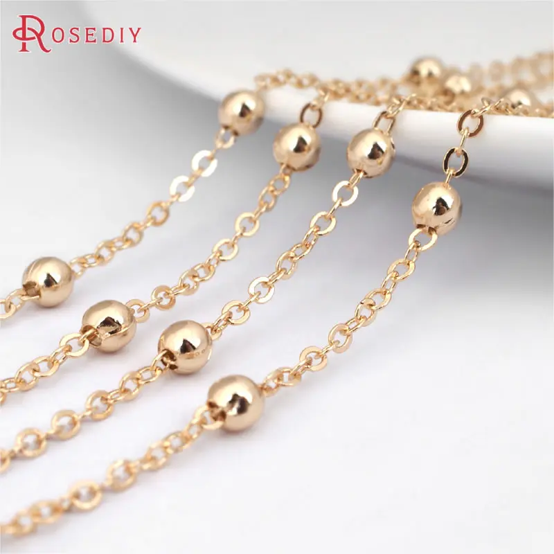 

(D119)1 Meter width 1.6mm 24K Champagne Gold Color Plated Brass Station Ball beads Flat Oval Chains Necklace Chains Accessories