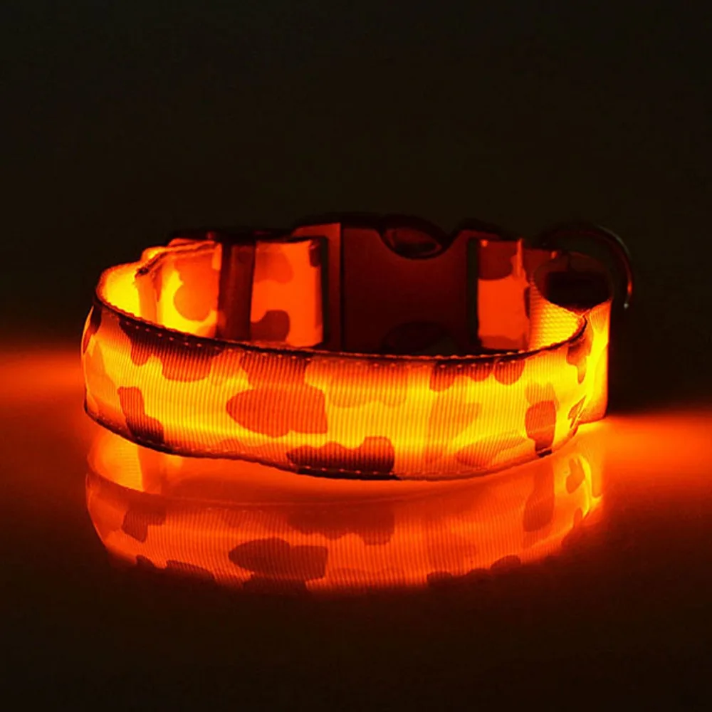 Dog Collar Safety Pets Dogs LED Collar Lighted Up Nylon Camouflage