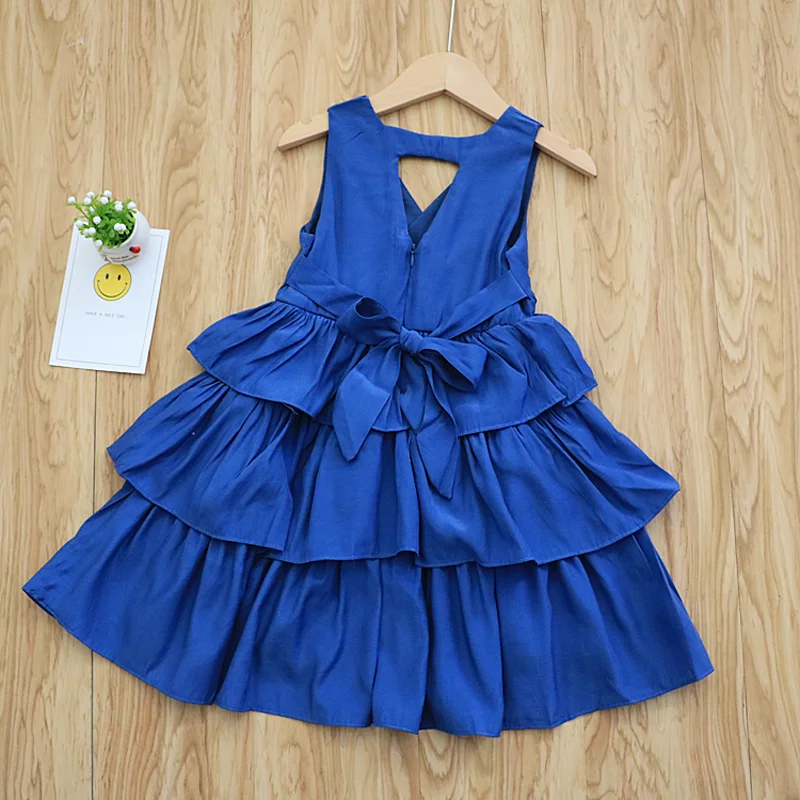 MERI AMMI, Детская летняя одежда для девочек платья-пачки синего цвета без рукавов с цветочным рисунком для детей от 2 до 7 лет