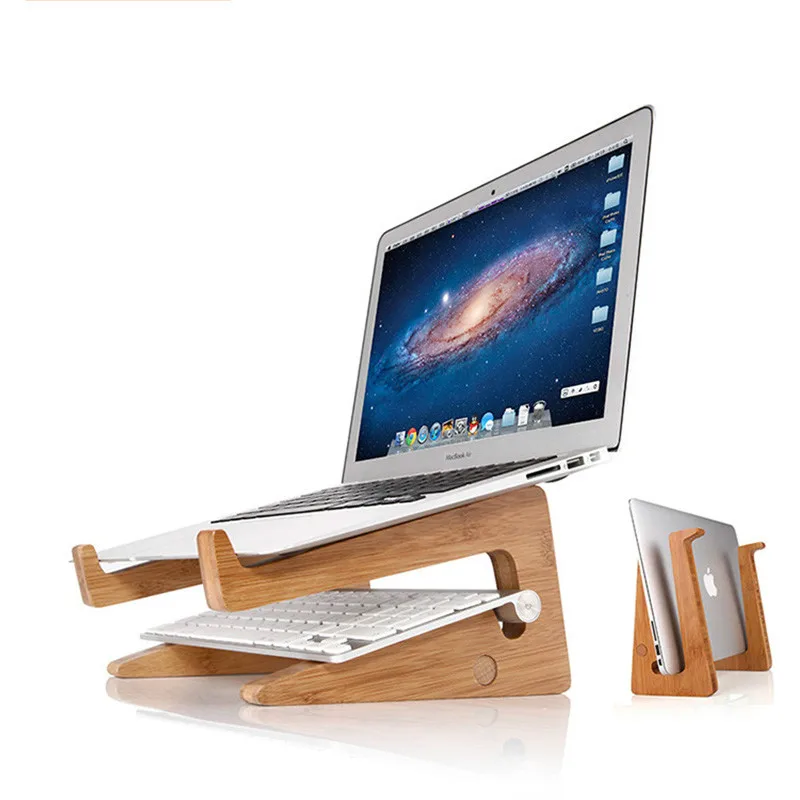 

Increased Height Cooling Bamboo Laptop PC Stand for Macbook Air Pro Retina Vertical Base Bracket for 15 Inch Notebook PC