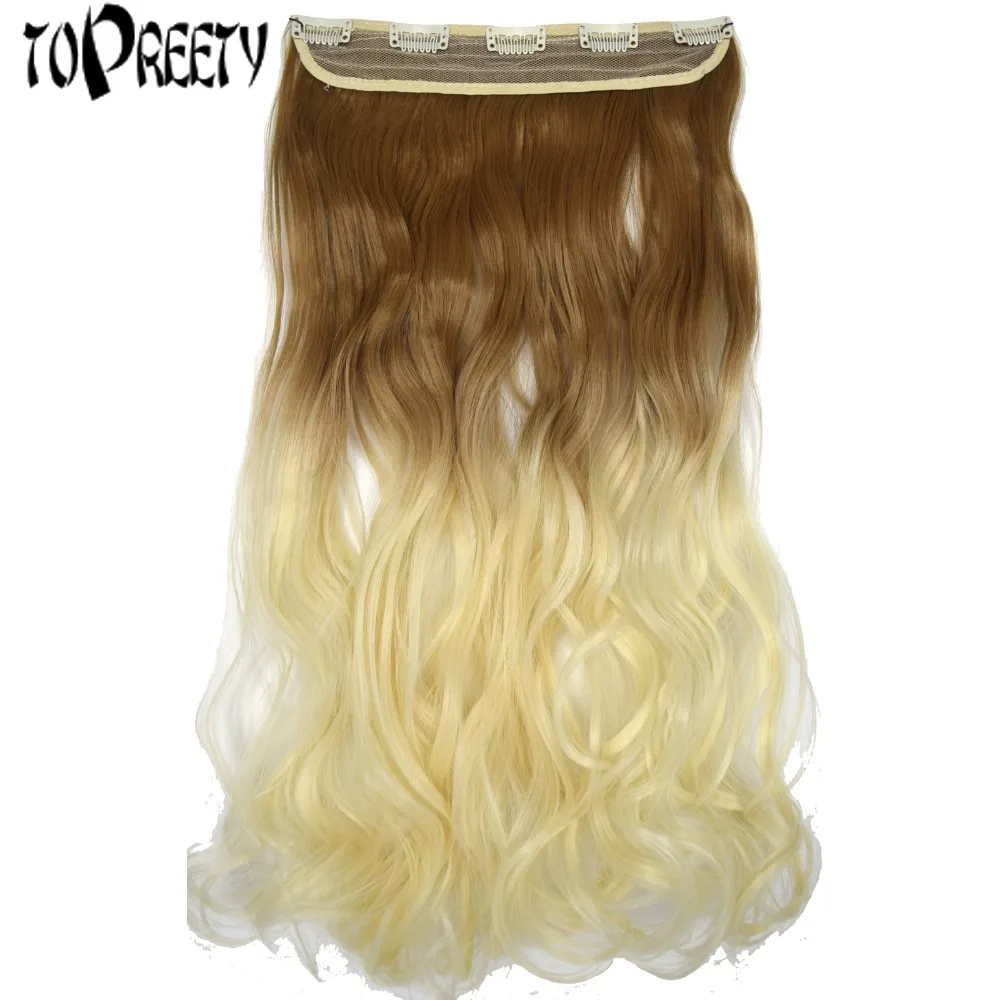 

TOPREETY Heat Resistant Synthetic Fiber Ombre colors Body Wave 5 Clips on Clip in hair Extensions