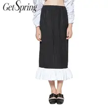Getвесенняя Женская юбка кружевной плетёный длинный черный юбка с высокой талией сплит черные длинные юбки универсальные сексуальные женские юбки лето