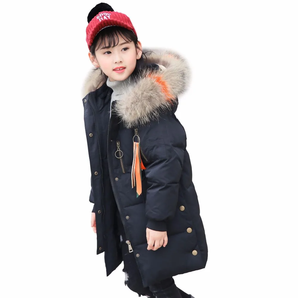 

New 2018 Russia Winter Jacket Girls Winter Duck Down Coat Kids Warm Parka Thick Fur Collar Hooded Long Coats For Teenage 6-14Y