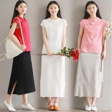 Винтажные женские хлопковые льняные юбки размера плюс M-5XL/6XL/7XL, новые летние повседневные однотонные женские юбки большого размера с эластичной резинкой на талии