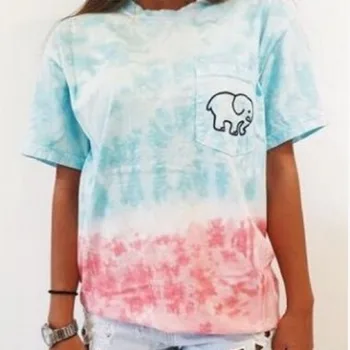 

Vintage Elephant Print T Shirt Women Casual Summer Tops Female Colorful Tops Pocket Ladies Plus Size T-Shirts Tee 2C0211