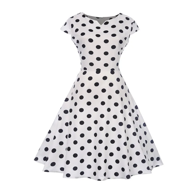 

White Polka Dot Women Summer Dress Robe Pin Up Retro 50s Vintage Rockabilly Swing Dresses Floral Slim Elegant Party Dress