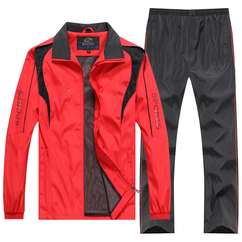 Мужской спортивный костюм, мужской спортивный костюм, повседневный мужской спортивный костюм, костюмы для бега для мужчин, куртка+ штаны, комплект одежды из 2 предметов 4XL 5XL - Цвет: XH49 Red