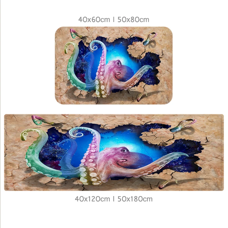 

3D Octopus Carpet Kitchen Long Bathroom Rug Washable Anti Slip Bedside Rugs Bath Mat Water Absorption Rug Toilet Door Floor Mat