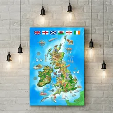 Карта британских острова Красочная картина кафе бар Паб украшение дома Наклейка на стену античный холст искусство плакат печать картина