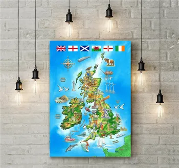 

Map of British Isles Colorful Painting Cafe Bar Pub Home Decoration Wall Sticker Antique Canvas Art Poster Print Picture