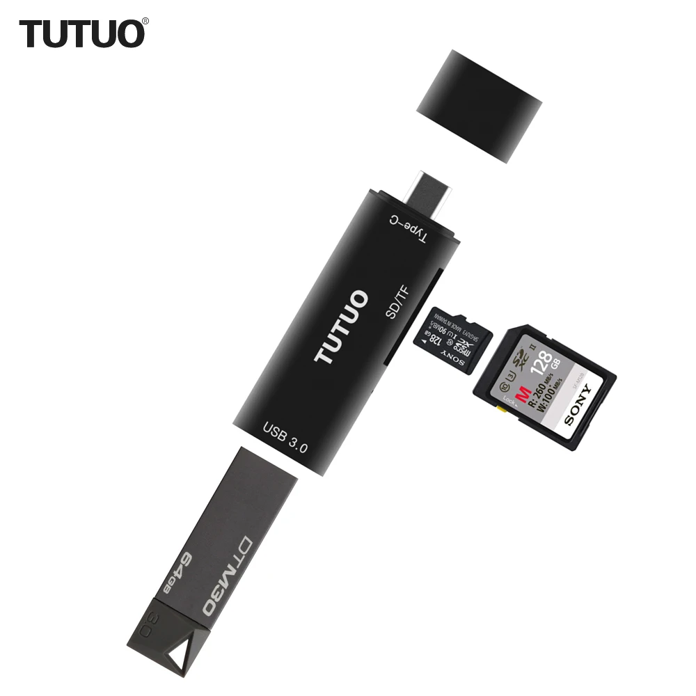 TUTUO USB C SD/TF Card Reader Type-C to USB-A 3.0 Converter OTG Adapter For Macbook Pro 2016 2017/Samsung S8/Chromebook Pixel