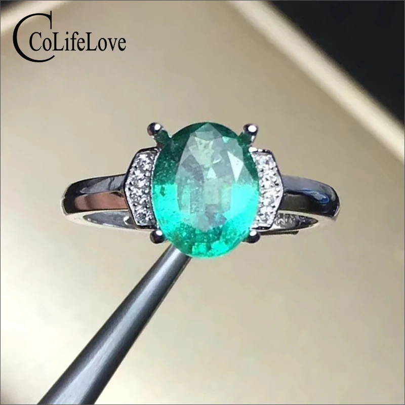 

Luxurious emerald ring for party 7 mm * 9 mm 2 ct natural emerald ring 925 sterling silver emerald ring gift for woman