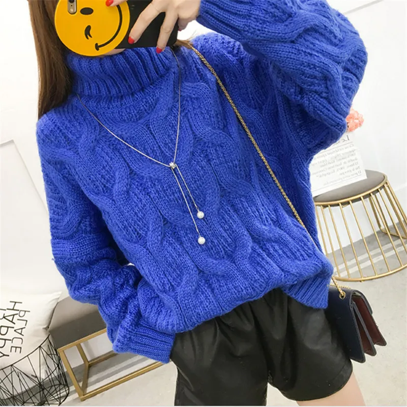 

Casual Autumn and Winter Women Pullovers Solid Long Sleeve Knitted Sweaters Fashion 2019 Loose Sweater Slim