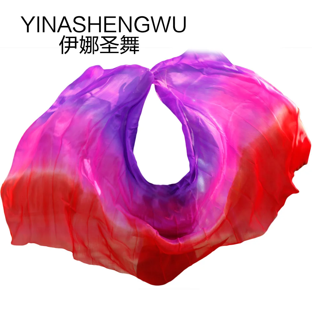 

High Quality Dance veils Handmade Natural Silk Belly Dance Veils Dance Props Silk Veils purple+rose+red