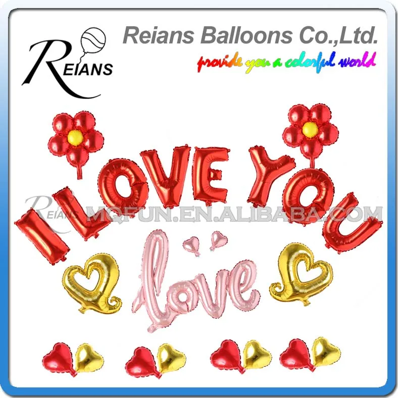 

50 Set Reians Cartoon I LOVE YOU Flower Heart Happy Wedding Party Decoration Letter Number Helium Air Aluminum Foil Balloons Set