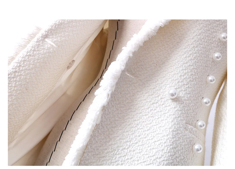 Белая шерстяная твидовая куртка двубортная жемчужная Пряжка осенняя и зимняя женская куртка Новая модная женская куртка с отворотом