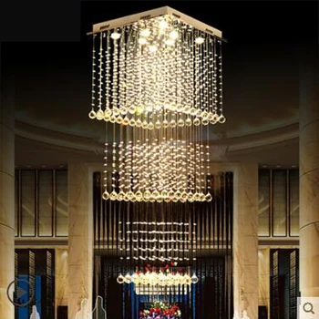 

Square crystal chandelier living room lamp Three-story villa double staircase chandelier Restaurant lamp long chandelier modern