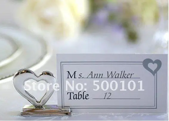 

100pcs/lot love heart place card holder placecard holders silver color wedding favor gift party decoration Free Shipping