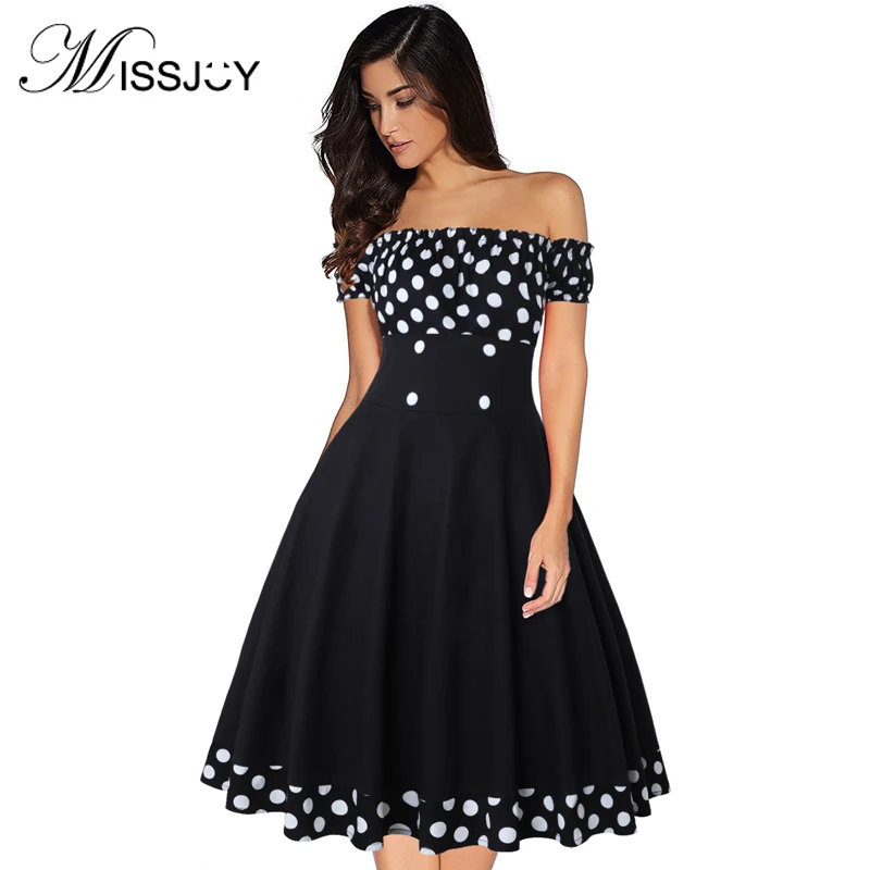 

MISSJOY 2019 New Summer plus size 3XL Women Vestido Polka Dot Printed Sexy Off shoulder A Line Rockabilly Vintage Party Dress