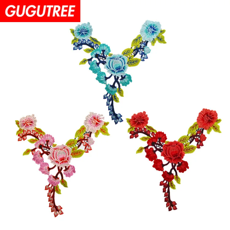

GUGUTREE embroidery big collar patches flower patches badges applique patches for clothing ZM-19