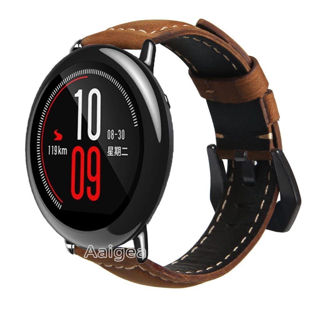 Ремешок для часов из натуральной кожи для Xiaomi Huami Amazfit Pace, умные часы, классическая черная Пряжка, сменный мягкий ремешок на запястье - Цвет: Brown
