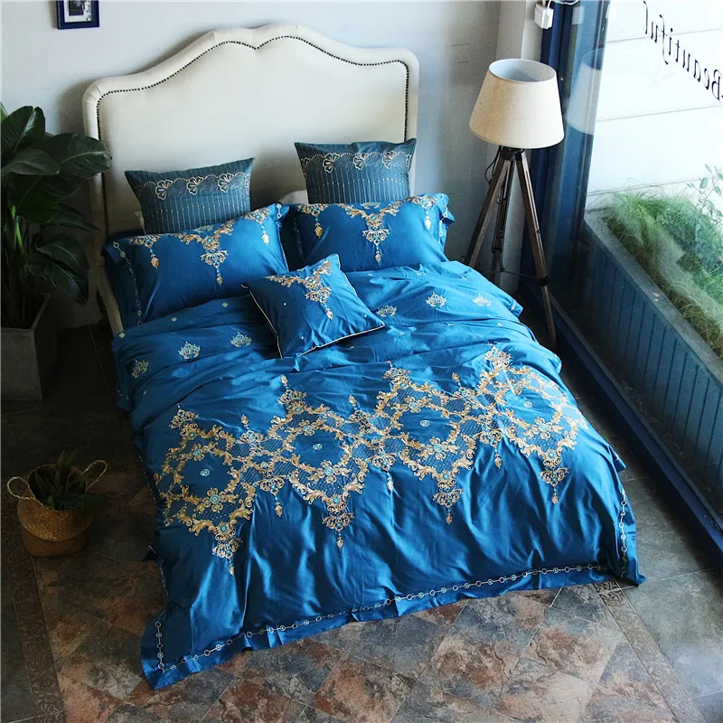 

6-Pieces Egyptian cotton Luxury Bedding Set Embroidery Bed Set King Queen Bed Linens Duvet Cover Bed Sheet