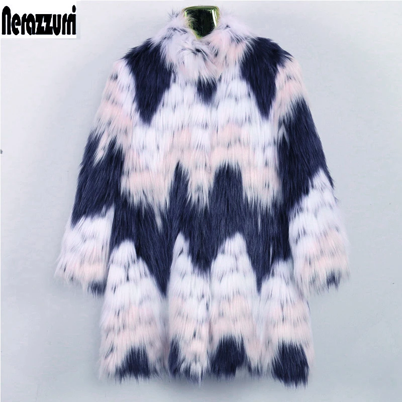 

Nerazzurri Women's autumn winter warm fluffy faux fur coat elegant furry hairy jacket women colorful large size outwear 6xl 7xl