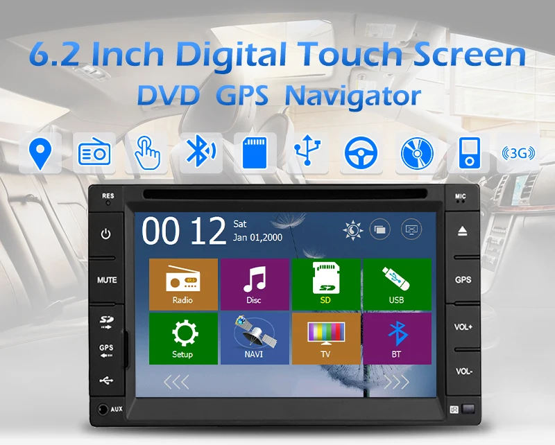Flash Deal Music DVD Player 6.2" Movie GPS Radio MP3 Car Stereo Autoradio Accessory Sub Video 2 din RDS Head Unit Map+CAM+3G 4
