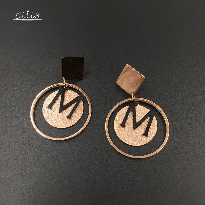 

Ciliy Women Pendant Earrings Elegant Titanium Steel Letter M Scrub Drop Earrings Jewelry Pendientes Mujer Moda 2019 S2009JG