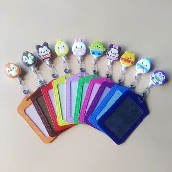 

Best selling Candy colors Cartoon Retractable Badge Reel with Vertical PU ID Business Card Work Card Badge Holder Office Supplie