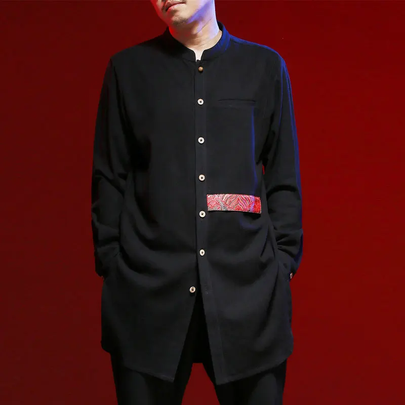 Achat MRDONOO Longue chemise hommes de rétro Chinois linge de style longue chemise automne coton chemise en lin Tang costume hommes de jeunesse hanfu Q9239