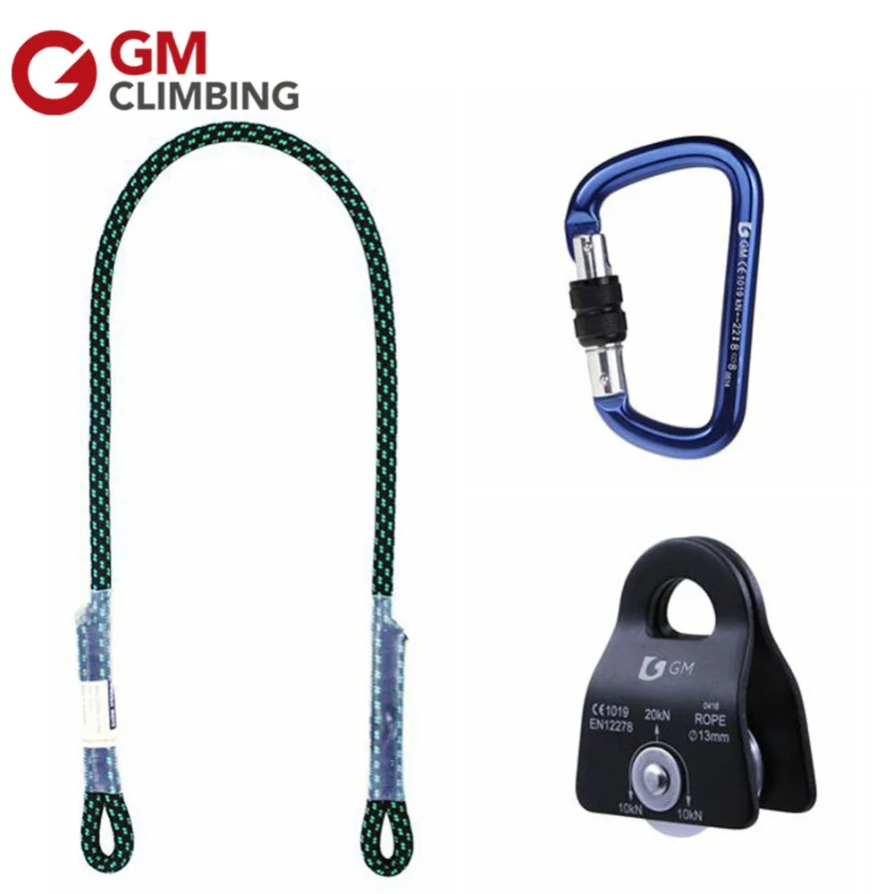 GM Climbing Rope Pulley with 22kN Screw Locking D Carabiner Climbing
