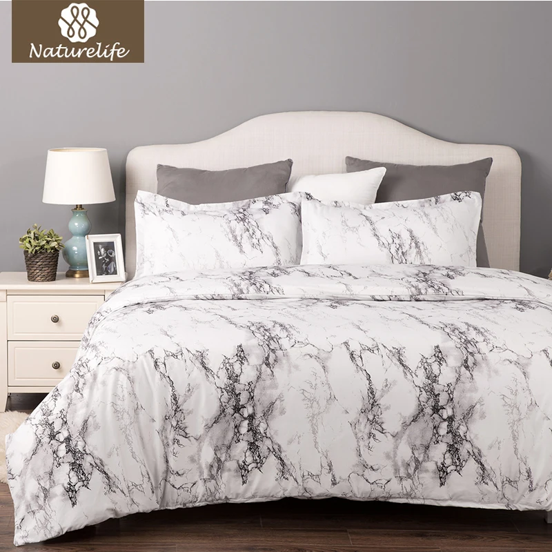 

Naturelife Luxury Soft Printed Marble Pattern 2/3pcs Duvet Cover Bed Sheet Elegant Hypoallergenic Microfiber Textile Bed Linen