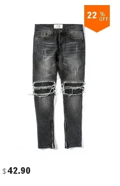 Обтягивающие джинсы для мужчин, рваные, на молнии, черные, тонкие, стрейч, с дырками, для мужчин, s, байкерские джинсы, средняя стирка, уличная одежда, брюки в стиле хип-хоп