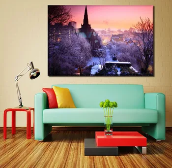 

HD Print Poster Wall Art Decorative Modular Framework 1 Piece/4 Panel Winter City Night Painting Home Decor Landscape Picture