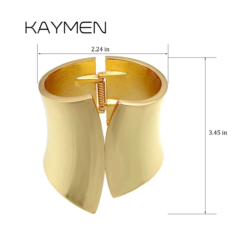 KAYMEN Golden Silver Color Metal Smooth Surface Statement Cuff Bangle for Women, Punk Style Girl Loved Fashion Bangle Bracelet