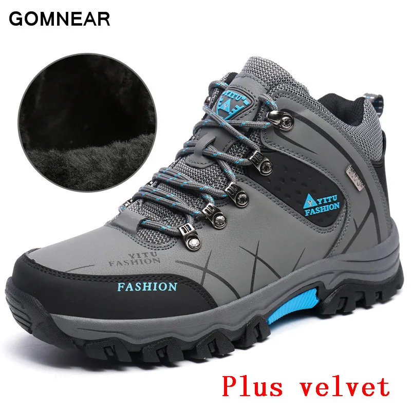 

GOMNEAR Man Hiking Shoes Outdoor Leisure Plus Velvet Breathable Hunt Tourism Trekking Big Size Male High Quality Sport Boots