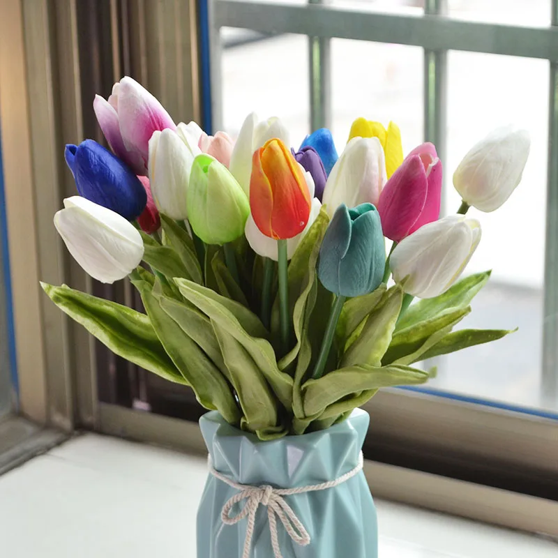 5pcs PU Tulips Real Touch Artificial Mini Tulip PU Flowers for Home