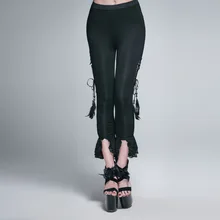 Devil Fashion Gothic Black Ankle Length Skinny Fitness Lace Trim Dance Pants Women High Rise Sexy Elastic Soft Disco Trousers
