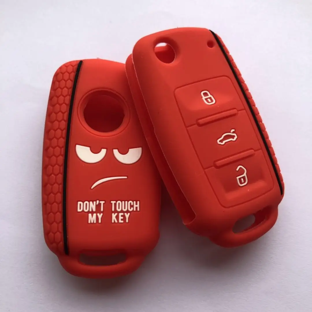 Силиконовый защитный брелок для Volkswagen Bora Beetle EOS Golf Polo Passat Scirocco для Skoda Seat Dont Touch My Key - Название цвета: red cover