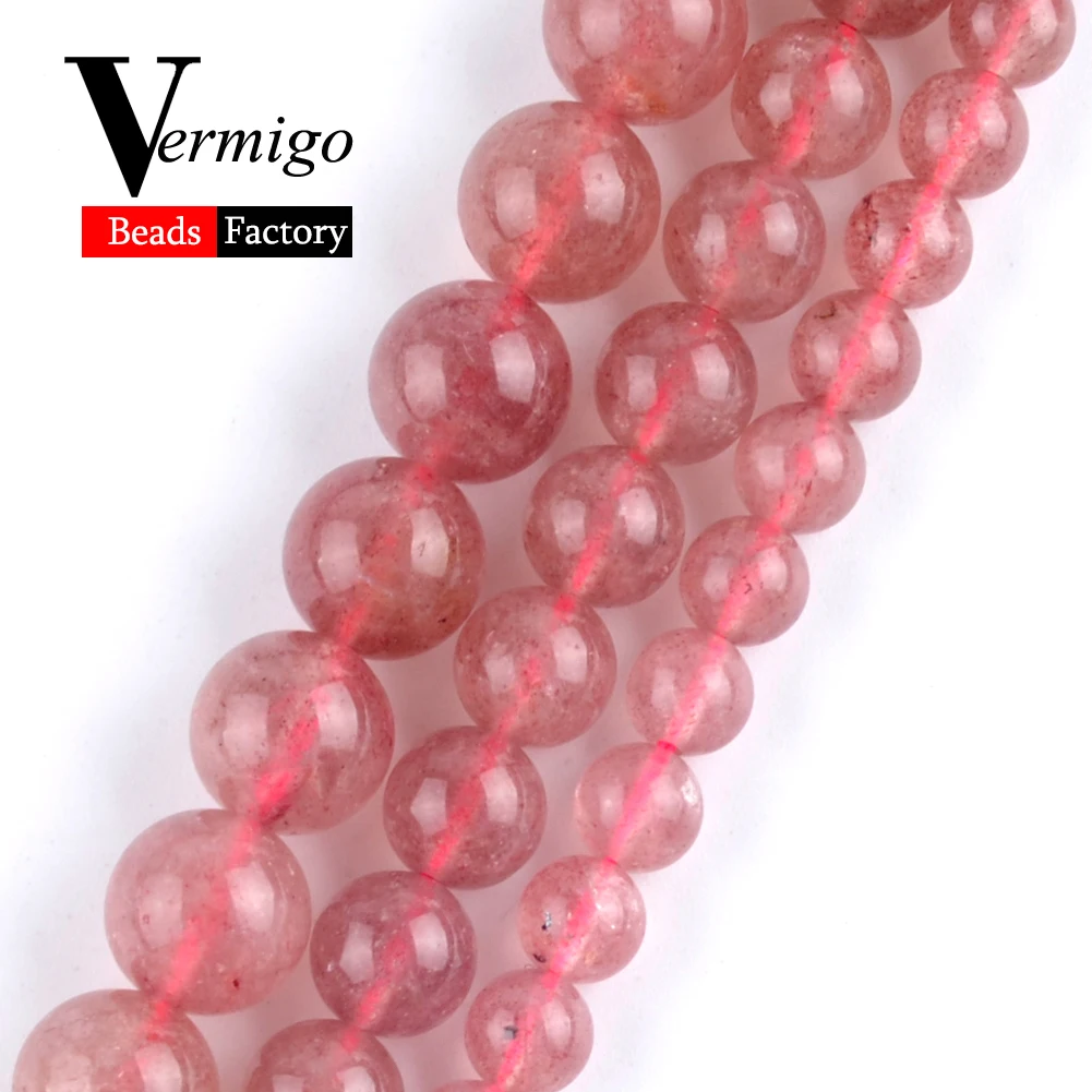 

Strawberry Quartzs Natural Stone Beads DIY Necklace Bracelet For Jewelry Making Wholesale Round Loose Spacer Beads 6mm-12mm 15"