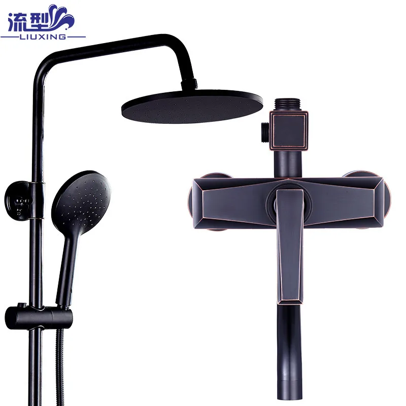 

Durable wall-mounted all-copper three-speed black cleansing shower head set