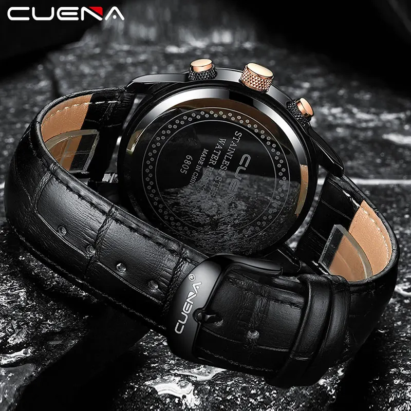 CUENA Quartz Watches Men Luxury Brand Stopwatch Date Luminous Hands Genuine Leather 30M Waterproof Male Watch Black Wristwatches CUENA Quartz Watches Men Luxury Brand Stopwatch Date Luminous Hands Genuine Leather 30M Waterproof Male Watch Black Wristwatches