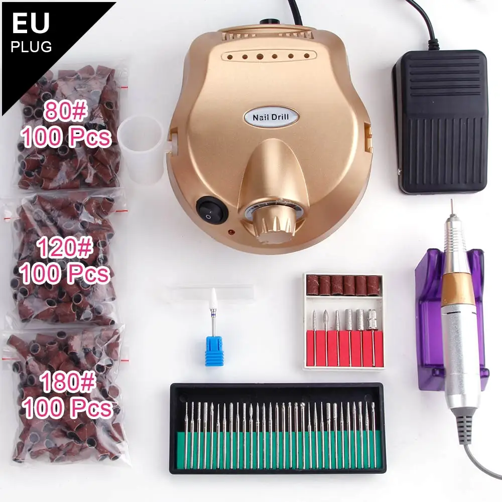 30000RPM Manicure Apparatus Set Pedicure Cutters Milling Machine Electric Nail Drill Bits Ceramic Cutter Sanding Bands Nail Tool - Цвет: Gold Set A