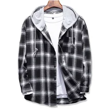 2017 Spring Autumn men's Slim Fit Men Long Sleeve Hooded Shirt Men plaid shirt Male Casual Men Shirt Large size 5XL