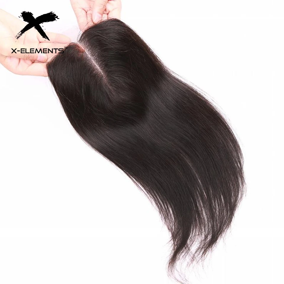 X-Elements Peruvian Straight Lace Closure Natural Color Human Hair Weaves Non Remy Hair 4x4 Free Middle Three Part Lace Closure (4)