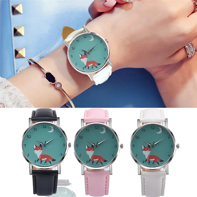 

2018 popular wonderful amazing colorful modern Fashion Retro Cartoon Fox Design Leather Band Analog Alloy Quartz Wrist Watch